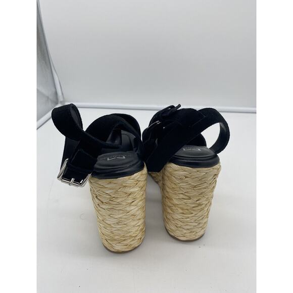 New Marc Fisher LTD Nelly Suede Espadrille Wedge Sandals Ankle Strap Black 9M - Picture 5 of 7